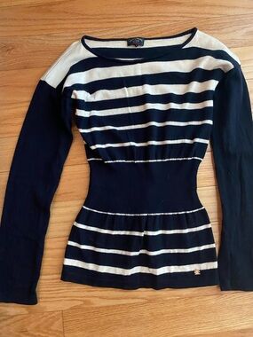 Paul & Shark Navy and White Striped Long-Sleeve Knit Top